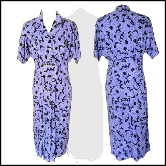 Plus Size 40s Style Rayon Dress with Dolman Sleeves VFG 80s Vintage - Picture 3 of 15